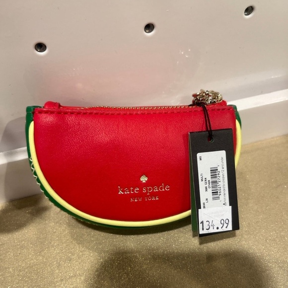 New Kate Spade Watermelon Coin Purse Keychain FOB Bag Leather Charm KB599 - Picture 3 of 5